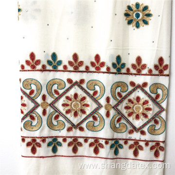 Golden Thread Chain Embroidery On Rayon Solid Fabric